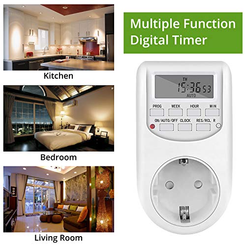 NICREW Temporizador Enchufe Digital Programable con Pantalla, Programador Enchufe Diario /10 A/2000 W Semanal Digital Timer Ahorro Energía, Electrodomésticos, Luz Acuario, Calentador de Agua (1 Pack)