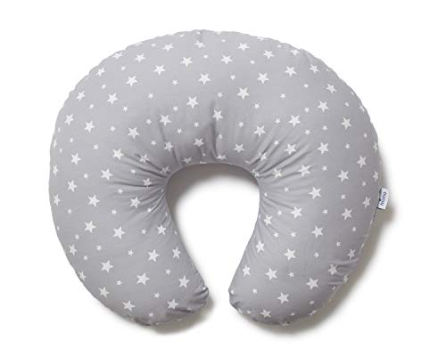 Niimo Cojin Lactancia Bebè Funda Cojin 100% Algodòn Extraíble y Lavable Almohada Multifuncional para Madre y Bebé Relleno de Fibra de Poliéster (Gris-Estrella Blanca)