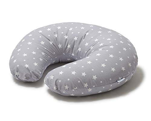 Niimo Cojin Lactancia Bebè Funda Cojin 100% Algodòn Extraíble y Lavable Almohada Multifuncional para Madre y Bebé Relleno de Fibra de Poliéster (Gris-Estrella Blanca)