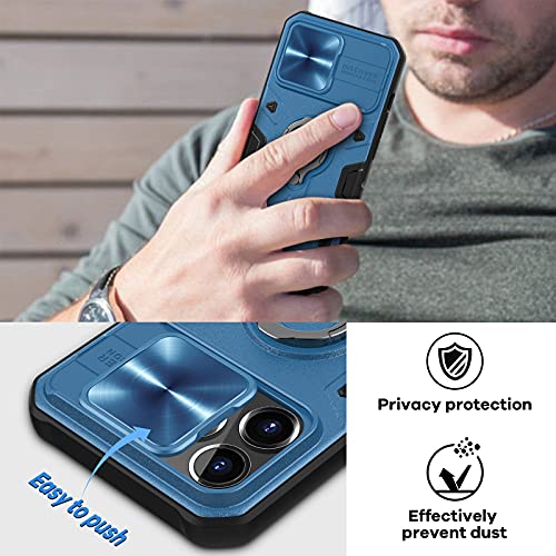 Nillkin Funda para iPhone 13 Pro MAX Case 6.7" [Protección de la cámara] Cubierta de cámara Deslizante de PC y TPU a Prueba de Golpes con Soporte de Anillo Carcasa para iPhone 13 Pro MAX (Azul)