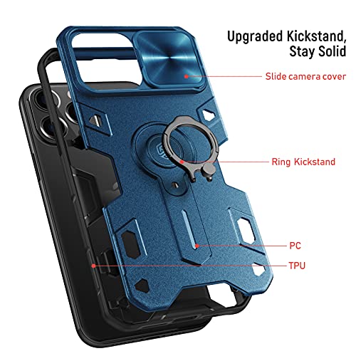 Nillkin Funda para iPhone 13 Pro MAX Case 6.7" [Protección de la cámara] Cubierta de cámara Deslizante de PC y TPU a Prueba de Golpes con Soporte de Anillo Carcasa para iPhone 13 Pro MAX (Azul)