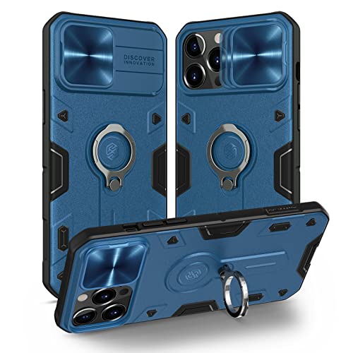 Nillkin Funda para iPhone 13 Pro MAX Case 6.7" [Protección de la cámara] Cubierta de cámara Deslizante de PC y TPU a Prueba de Golpes con Soporte de Anillo Carcasa para iPhone 13 Pro MAX (Azul)