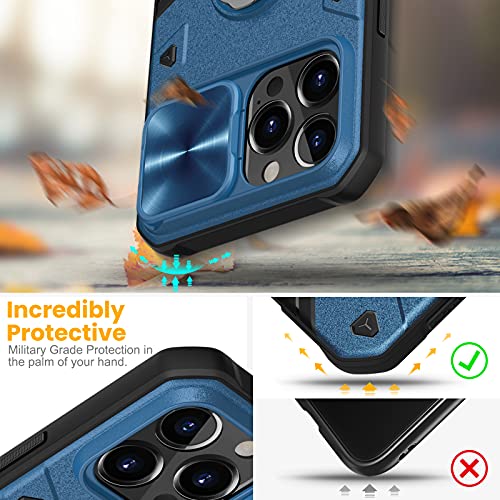 Nillkin Funda para iPhone 13 Pro MAX Case 6.7" [Protección de la cámara] Cubierta de cámara Deslizante de PC y TPU a Prueba de Golpes con Soporte de Anillo Carcasa para iPhone 13 Pro MAX (Azul)