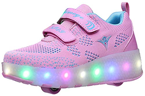 Niña Niño LED Luces Skate Roller Zapatos con USB Recargable Unisex Doble Ruedas Retráctil Skateboarding Rollerblades Deportes al Aire Libre Zapatos