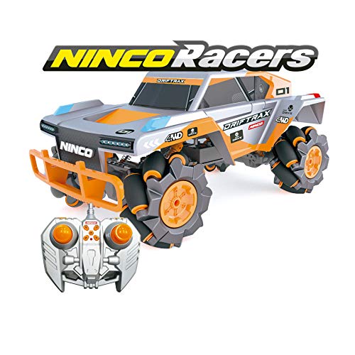 Ninco-NH93158 NincoRacers-Driftrax. Coche Teledirigido Todoterreno Omnidireccional. 2,4Ghz Color: Gris y Naranja. Medidas: 34 cm x 18,1 cm x 22.5 cm, Multicolor, (Fábrica de Juguetes NINCO-931580)