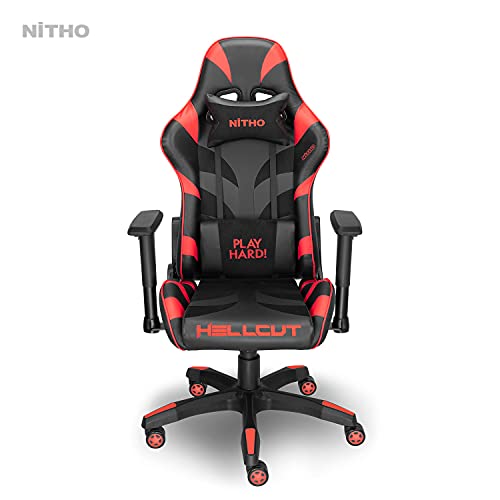 Nitho Hellcut Gaming Chair, E-Sports Racing Style Silla Ergonómica Para Computadora con Respaldo Alto Silla Giratoria, Rojo/Negro (Windows)