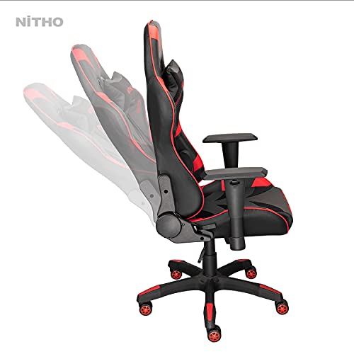 Nitho Hellcut Gaming Chair, E-Sports Racing Style Silla Ergonómica Para Computadora con Respaldo Alto Silla Giratoria, Rojo/Negro (Windows)