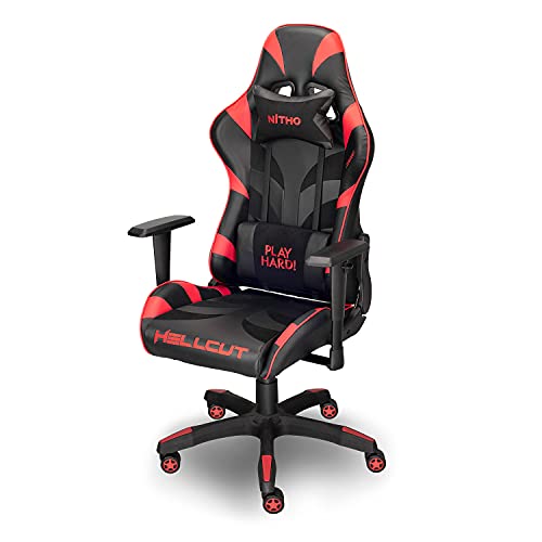 Nitho Hellcut Gaming Chair, E-Sports Racing Style Silla Ergonómica Para Computadora con Respaldo Alto Silla Giratoria, Rojo/Negro (Windows)