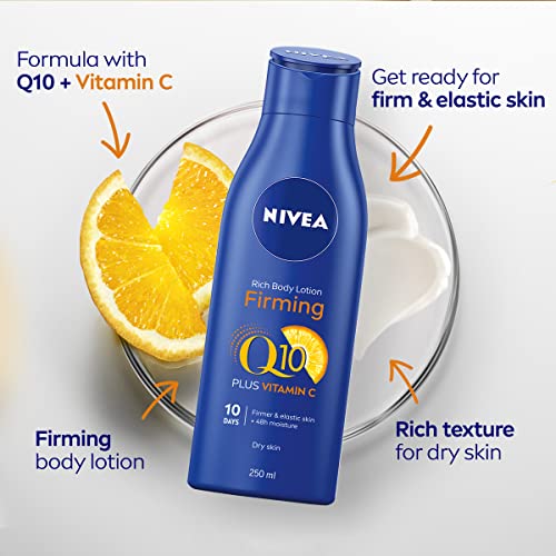 NIVEA Loción reafirmante para el cuerpo Q10, con Vitamina C (400 ml), crema nutritiva reafirmante con Q10 y vitamina C, crema hidratante de NIVEA para una piel suave y firme