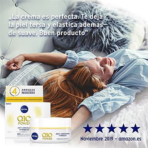 NIVEA Q10 Power Antiarrugas Cuidado de Día FP15 (1 x 50 ml), crema antiarrugas facial, crema hidratante con protector solar 15, crema de día antiedad