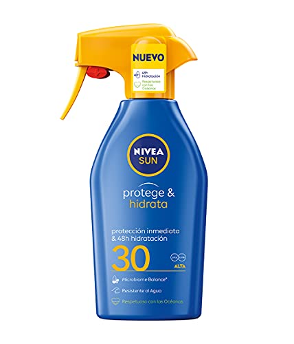 NIVEA SUN Protege & Hidrata Spray Solar FP30 (1 x 300 ml), protector hidratante y resistente al agua con protección UVA/UVB, protección solar alta en formato pistola