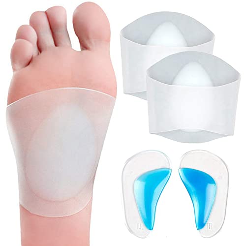 Noblik Conjunto de Soporte Arco de Gel,4 Pares de Fundas Fascitis Plantar/Plantillas de Zapatos para Pies Planos,Mangas de Arco con Cojines Acolchados para Fascitis Plantar,Pies Planos