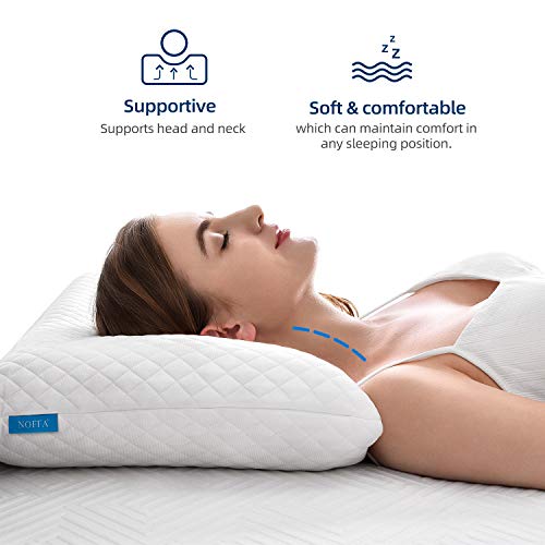 NOFFA Almohada de Espuma Suave Similar al Látex, Cojín de Apoyo Ortopédico, Almohada para el Cuello con Funda Extraíble y Transpirable (70 x 38 cm)