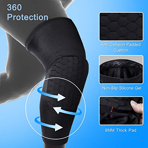 NONMON Rodillera Deportiva Extensible Compresión Baloncesto,Almohadilla 9mm Grosor,Mangas de Pierna Soporte Antideslizante para Hombre Mujere,Protección para Voleibol Rugby Correr Fútbol,1 Par