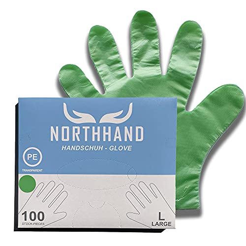 NORTHHAND Guantes desechables de polietileno, 1000 unidades, color verde, práctica caja dispensadora, guantes desechables (medianos)