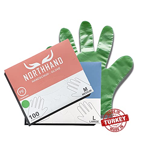 NORTHHAND Guantes desechables de polietileno, 1000 unidades, color verde, práctica caja dispensadora, guantes desechables (medianos)