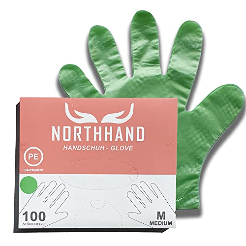 NORTHHAND Guantes desechables de polietileno, 1000 unidades, color verde, práctica caja dispensadora, guantes desechables (medianos)