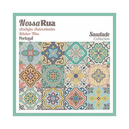 NossaRua Sintra - 12 Vinilos autoadhesivos con patrón de azulejo portugués, colección Sintra; azulejos de vinilo que imitan cerámica hidráulica. Medida: 15 x 15 cm