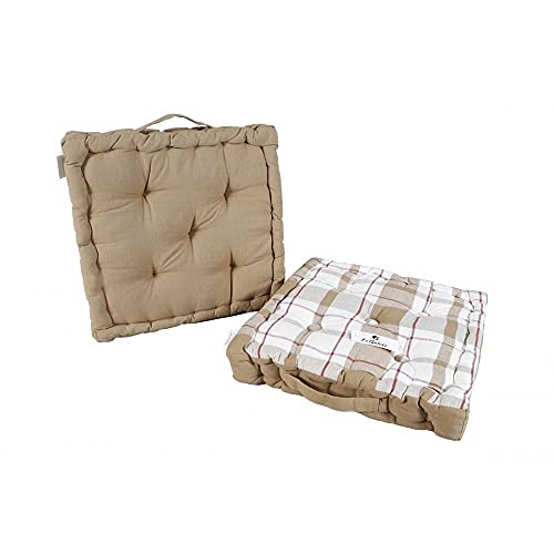 Novohogar Cojín Rayas- Liso para Silla Tanto Exterior como Interior. Asa. Medidas: 40x40cm (Beige)