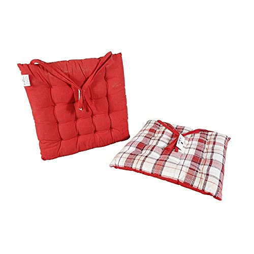 Novohogar Cojín Rayas- Liso para Silla Tanto Exterior como Interior. Cintas de sujeción. Medidas: 40x40cm (Rojo)