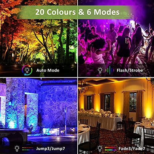 Novostella 60W Focos LED RGB 2 Piezas, Proyector LED 20 Colores y 6 Modos Controlador de 44 Teclas con Función de Temporizador, IP66 Impermeable Iluminación para Exterior Navidad Árboles Jardín