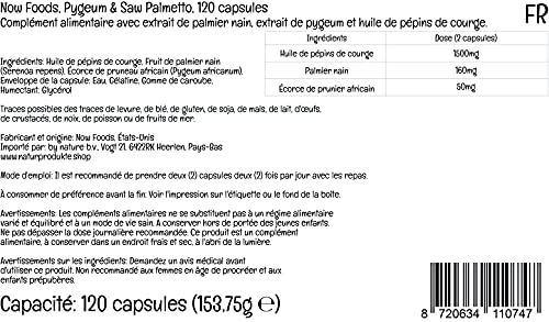 Now Foods, Pygeum & Saw Palmetto, 120 Cápsulas blandas, Probadas en Laboratorio, Aceite de Semilla de Calabaza, Saw Palmetto, Sin Gluten, Sin Soja