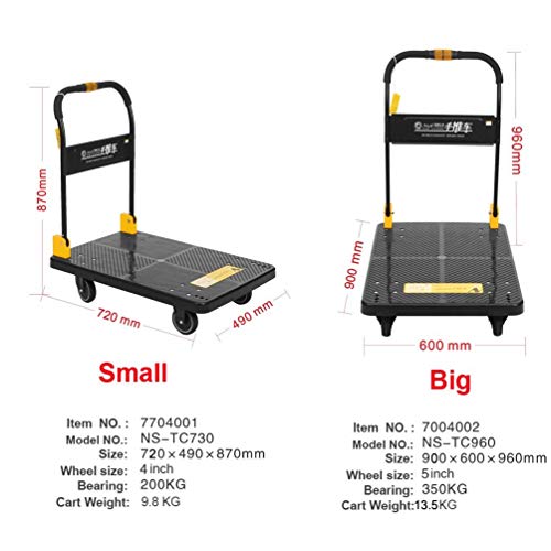 N&S - Carro de transporte con plataforma (carga pesada, 350 kg, plegable, con una sola mano)