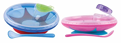 Nuby ID5342BLUE - Plato de agua caliente con ventosa y cuchara 6m+