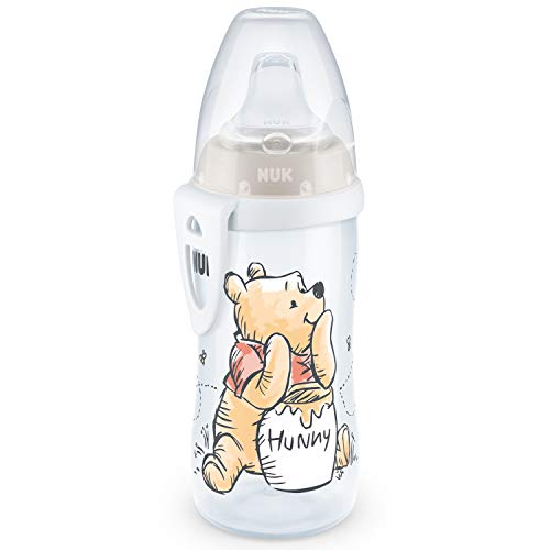 NUK Active Cup Vaso para aprender a beber, para niños de 12 meses o más, con boquilla antigoteo, clip y tapa protectora para viaje, 300 ml, sin bisfenol A, diseño de Winnie the Pooh de Disney