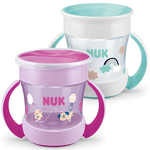 NUK Mini Magic Cup taza para sorber | Borde a prueba de derrames de 360° | +6 meses | Asas para facilitar la sujeción | Sin BPA | 160 ml | 2 unidades | Rosa