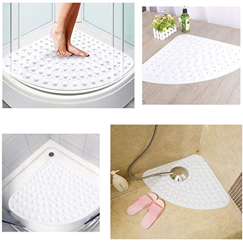 NuoyiPP - Alfombrilla Antideslizante para Ducha, antibacteriana, antimoho, Cuarto de círculo, Esquina, con ventosas, 54 x 54 cm, Color Blanco