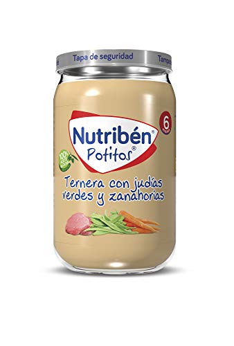 Nutribén Potitos De Ternera con Judías Verdes Y Zanahoria, Desde los 6 Meses, Pack 6 x 235gr