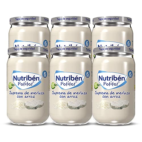 Nutribén Potitos Suprema De Merluza con Arroz, Desde los 6 Meses, Pack 6 x 235 gr