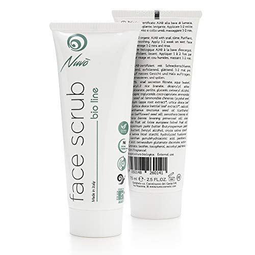 Nuvo’ Baba de caracol Scrub Facial Exfoliante Purificante Rostro ORGÁNICO CERTIFICADO con Aceite de Primavera Aceite de Oliva Vitamina B5 Made in Italy 75ml