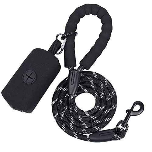 NXACETN Cuerda para Perros Correa para Mascotas Cuerda De Tracción Reflectante con Bolsa para Defecar Nylon Seguridad para Caminar Correa para Mascotas para Cachorros Negro