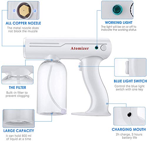 OBEST Rociador de Vapor desinfectante, 800 MLnano atomizador de Mano Recargable con bajo Nivel de Ruido, nebulizador Ajustable para el hogar, la Oficina, la Escuela o el jardín (800ML)