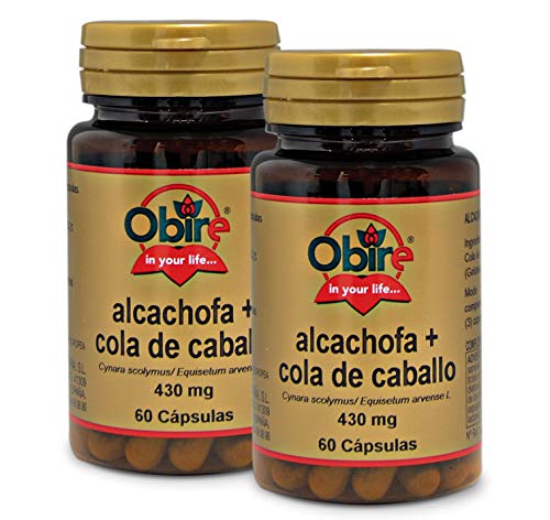 Obire | Alcachofa + Cola de caballo 430 mg | Ayuda Molestias Digestivas, Reducir la Glucosa en Sangre y el Estreñimiento | Acción Antioxidante y Diurética | 60 Cápsulas (Pack 2 unid.)