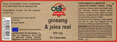 Obire Ginseng & jalea real 600 mg - 60 capsulas, Pack 3 unidades