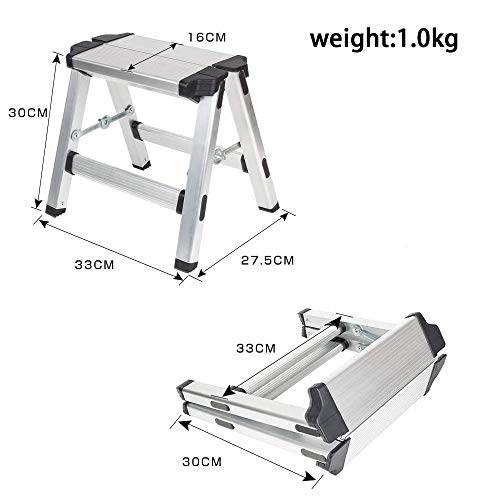 OBLUESKY Escalera multiusos de aluminio, escalera plegable de aluminio, con 2 peldaños, soporta hasta 150 kg