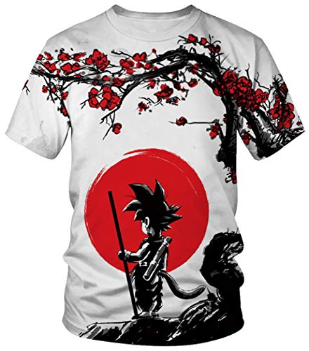 Ocean Plus Unisexo Casual Impresión 3D Deporte Hombre Camisetas de Manga Corta Mujer Partnerlook Carnaval Streetwear (3XL/180-185, Sol Rojo Goku)