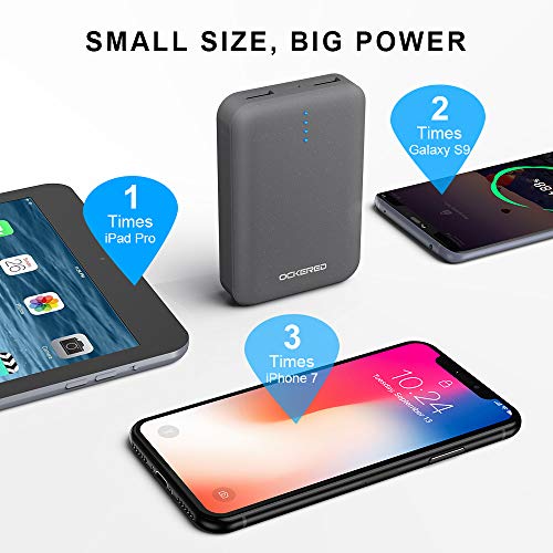 ockred Batería Externa Power Bank 10000Mah, Cargador Portátil Móvil con 2 Puertos Salidas USB Alta Velocidad y LED, Compatible con, Phone,Samsung Galaxy, Huawei Y Otros Smartphones