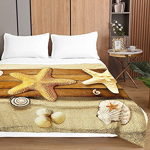 Oduo 3D Microfibra Colcha Bouti Cubrecama Multiusos Suave Verano para Cama de Matrimonio, Lavable Acolchada Edredón Ligero Manta para Todas Las Estaciones (100x150cm,Estrella de mar 4)