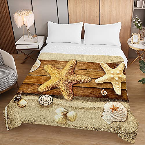 Oduo 3D Microfibra Colcha Bouti Cubrecama Multiusos Suave Verano para Cama de Matrimonio, Lavable Acolchada Edredón Ligero Manta para Todas Las Estaciones (100x150cm,Estrella de mar 4)