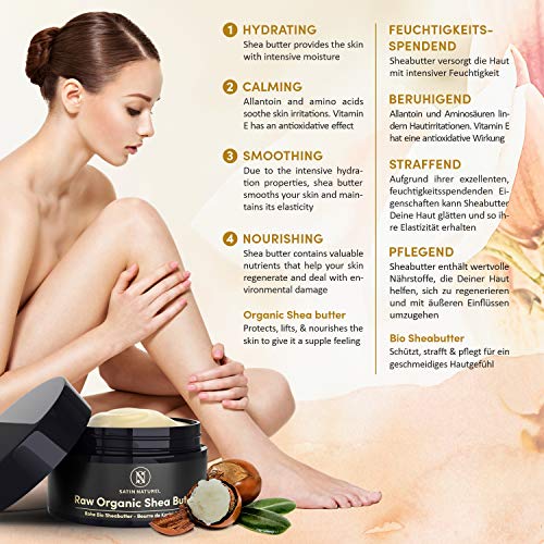 OFERTA DE LANZAMIENTO Manteca de Karite Cruda Pura Refinada ORGÁNICA 200ml – Crema Hidratante Corporal, Crema de Manos y Pies – Crema Corporal Hidratante – Cuidado Natural Vegano de Satin Naturel