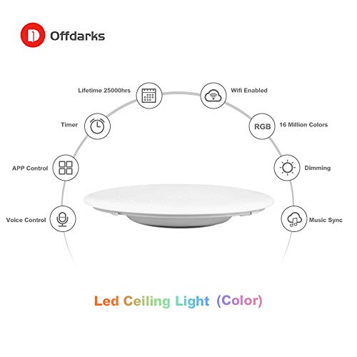 OFFDARKS Smart WiFi Plafón Compatible con Amazon Alexa y Google Assistant, Lámpara de techo LED regulable moderna Cambio de color Ambiente Fiesta para sala de estar Dormitorio Luz de noche φ47cm 72w