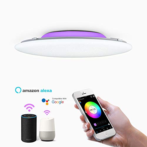 OFFDARKS Smart WiFi Plafón Compatible con Amazon Alexa y Google Assistant, Lámpara de techo LED regulable moderna Cambio de color Ambiente Fiesta para sala de estar Dormitorio Luz de noche φ47cm 72w