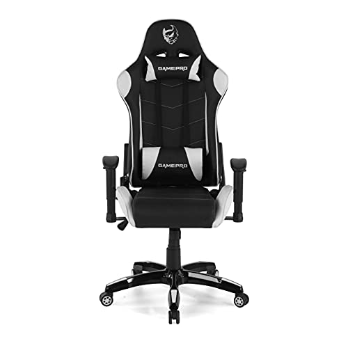 Ofichairs Silla gamePro Silla Gaming Profesional Silla de Escritorio Silla Gamer Brazos Ajustables Mecanismo de inclinación Color Blanco & Negro