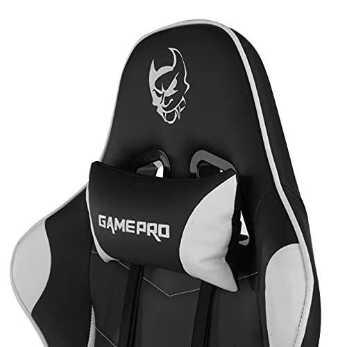 Ofichairs Silla gamePro Silla Gaming Profesional Silla de Escritorio Silla Gamer Brazos Ajustables Mecanismo de inclinación Color Blanco & Negro