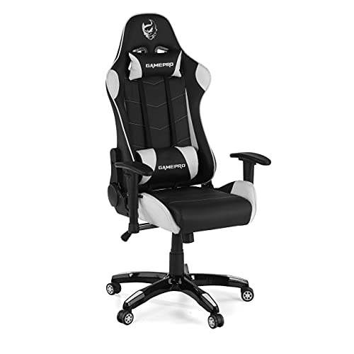 Ofichairs Silla gamePro Silla Gaming Profesional Silla de Escritorio Silla Gamer Brazos Ajustables Mecanismo de inclinación Color Blanco & Negro