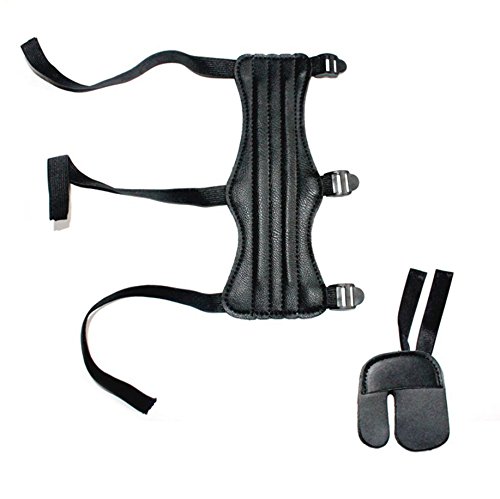 OFKPO Kit Protector de Brazo y Dedo con 3 Correas Elásticas Ajustables para Tiro con Arco, Negro